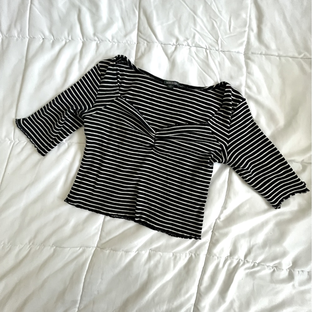 Wild Fable Stripped Sweetheart Crop Top with Lettuce Trim